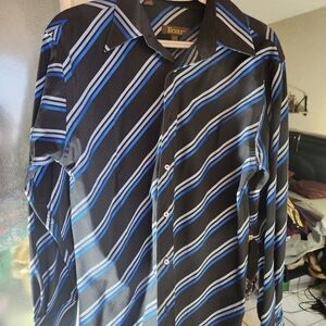 Roar Black Shirt with Blue and White Stripes